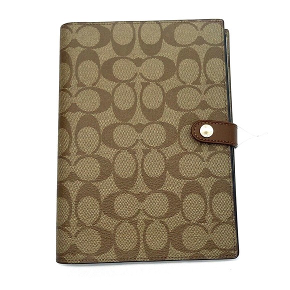Coach Notebook & Pencil Case Set Signature Canvas Leather Khaki Brown Snap Zip - Picture 4 of 9